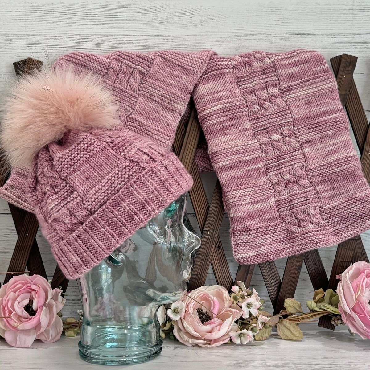 Poppy Block Hat & Scarf Matching Set Bundle