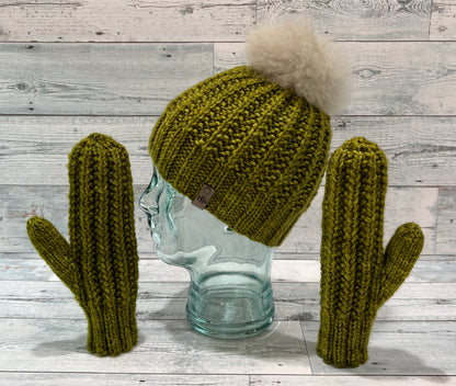 Squishy Split Rib Hat & Mittens Matching Set Bundle